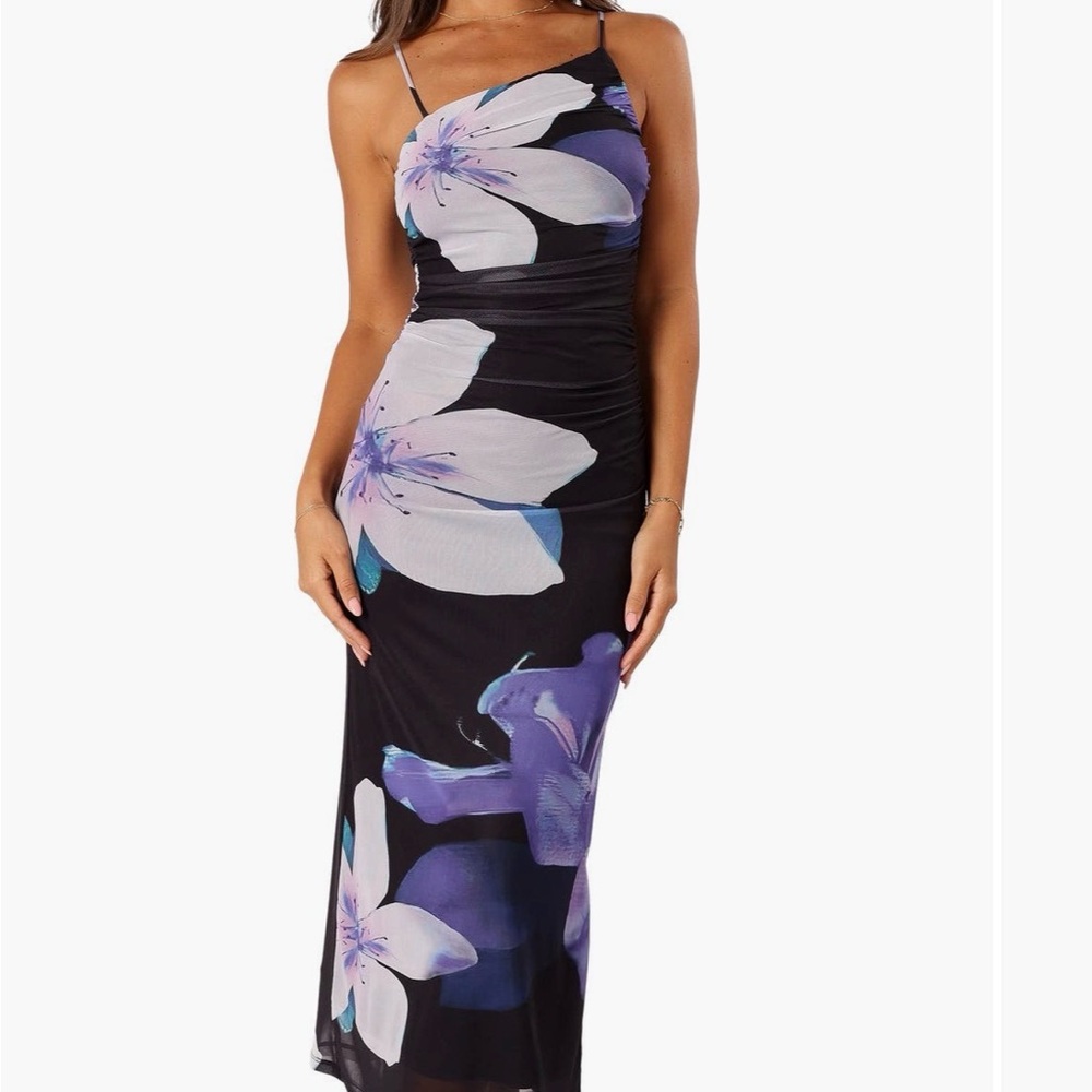 Petal & Pup Jasmine Black Maxi Dress with Purple & White Floral Print